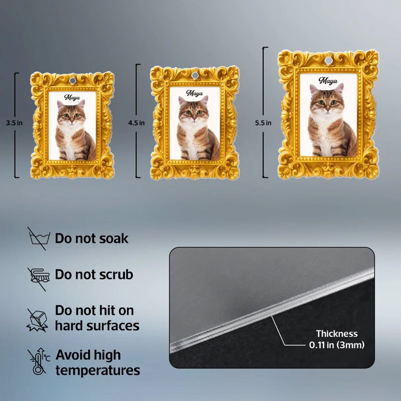 Golden Picture Frame Dog Cat Photo Upload - Personalized Acrylic Ornament - Christmas Gift for Dog Cat Mom - Image 8