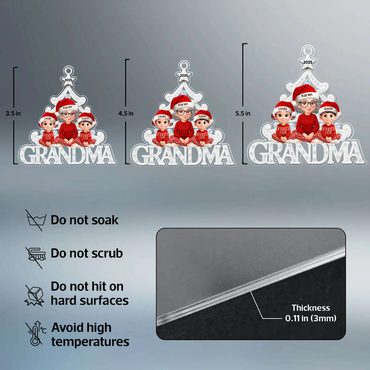 Grandma Grandkids Sitting Metallic Crystal Effect - Personalized Acrylic Ornament - Christmas Gift for Grandma - Image 7