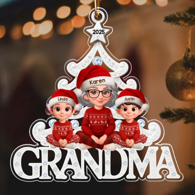 Grandma Grandkids Sitting Metallic Crystal Effect - Personalized Acrylic Ornament - Christmas Gift for Grandma - Image 8