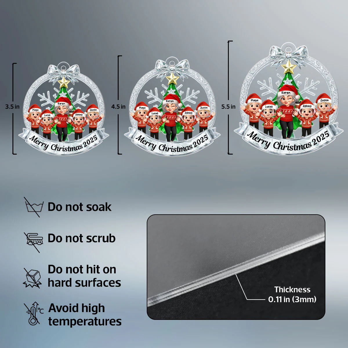 Grandma Grandkids Sitting on Christmas Wreath Metallic Effect - Personalized Acrylic Ornament - Christmas Gift for Grandma - Image 8