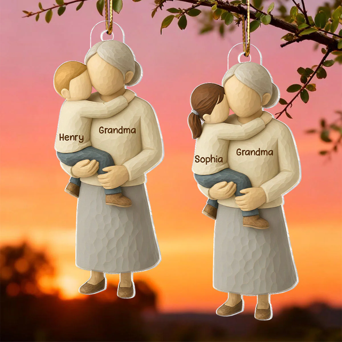 Grandma Hugging Grandkid - Personalized Acrylic Ornament - Heartwarming Christmas Gift for Grandma - Image 3