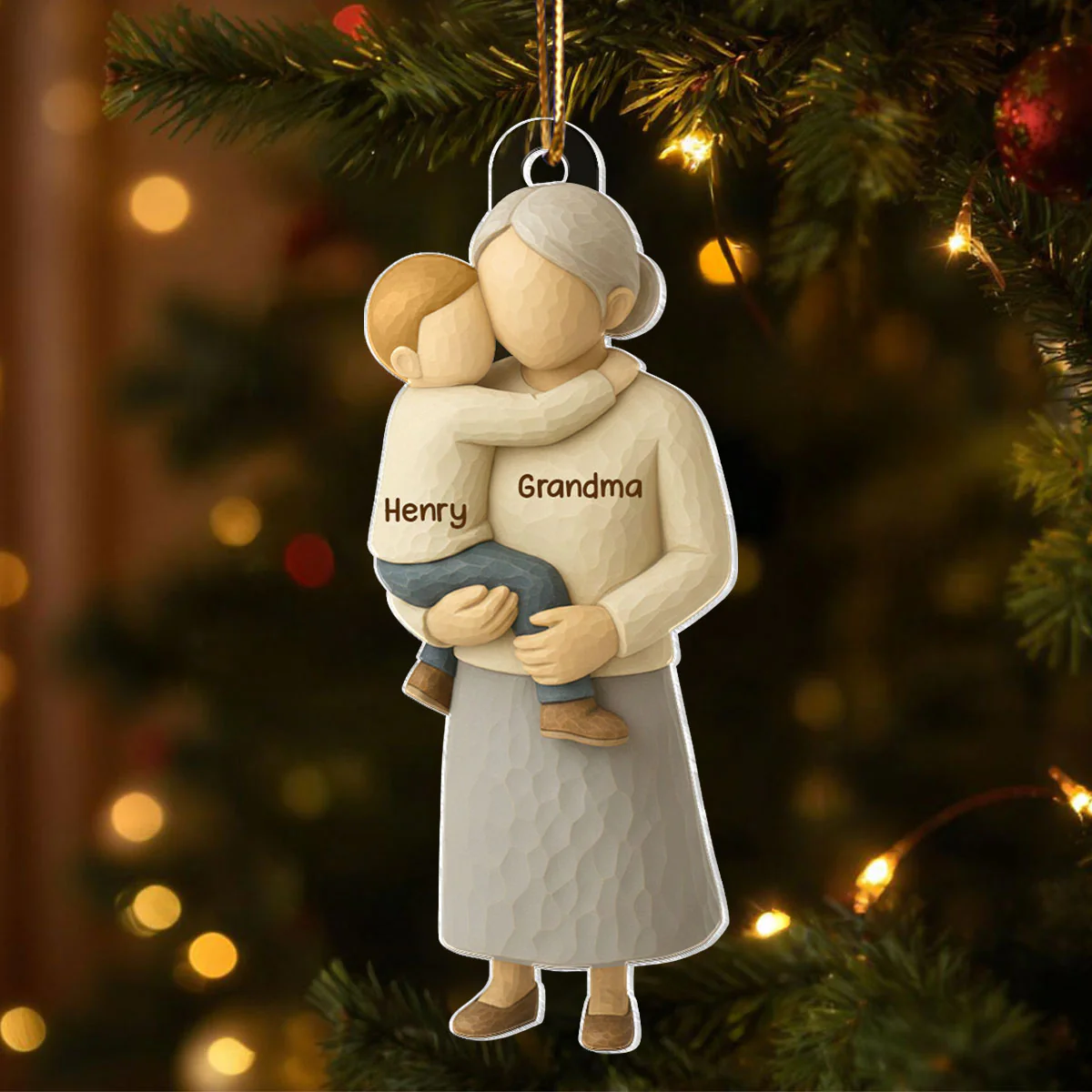 Grandma Hugging Grandkid - Personalized Acrylic Ornament - Heartwarming Christmas Gift for Grandma - Image 4
