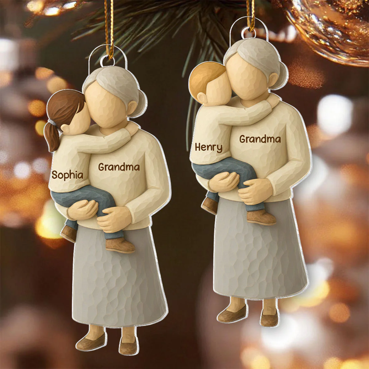 Grandma Hugging Grandkid - Personalized Acrylic Ornament - Heartwarming Christmas Gift for Grandma - Image 6
