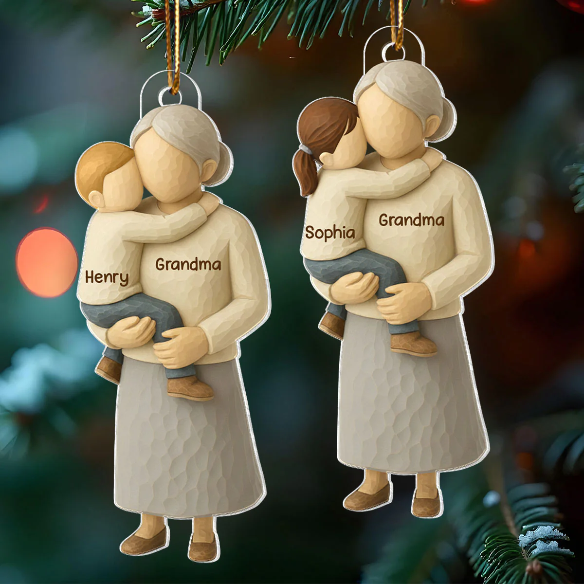 Grandma Hugging Grandkid - Personalized Acrylic Ornament - Heartwarming Christmas Gift for Grandma - Image 7