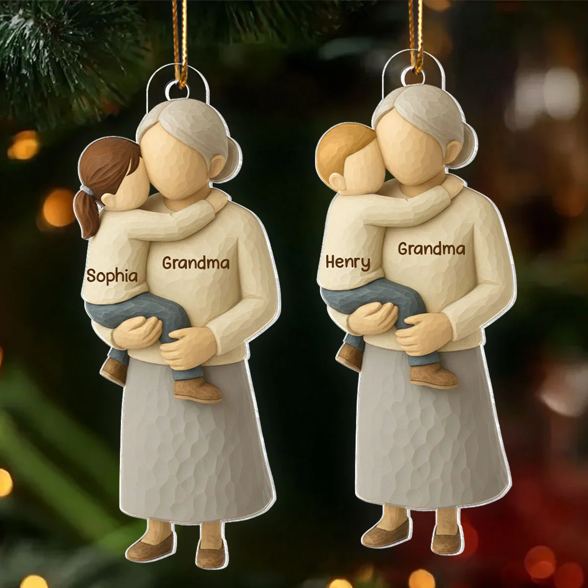 Grandma Hugging Grandkid - Personalized Acrylic Ornament - Heartwarming Christmas Gift for Grandma - Image 9