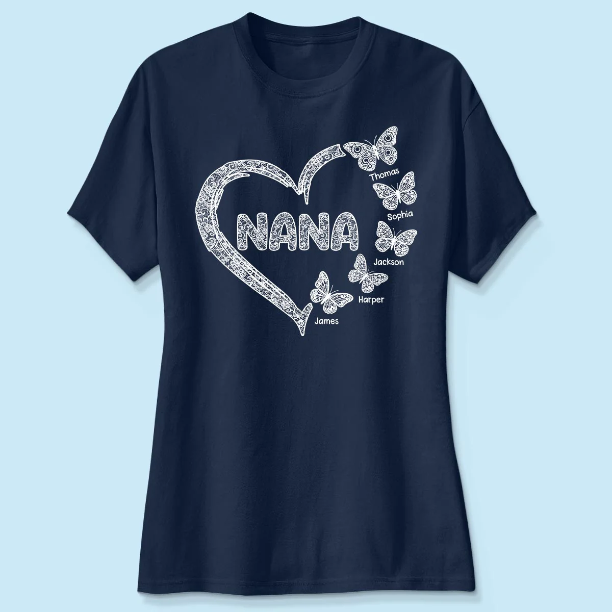 Grandma Lace Pattern Butterflies Heart - Personalized Shirt - Gift For Grandma, Mom - Image 10