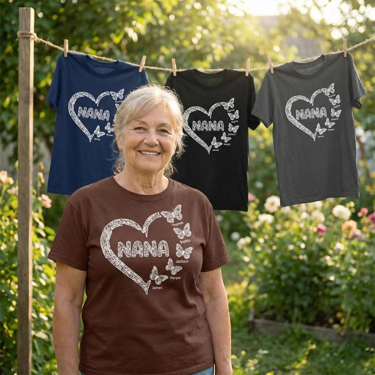 Grandma Lace Pattern Butterflies Heart - Personalized Shirt - Gift For Grandma, Mom - Image 12