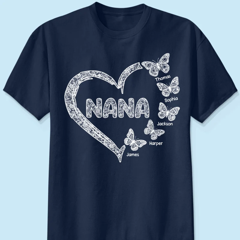 Grandma Lace Pattern Butterflies Heart - Personalized Shirt - Gift For Grandma, Mom - Image 16