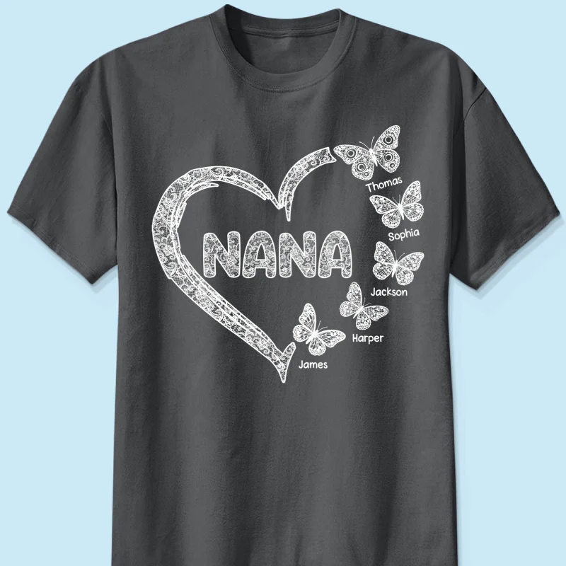 Grandma Lace Pattern Butterflies Heart - Personalized Shirt - Gift For Grandma, Mom - Image 17