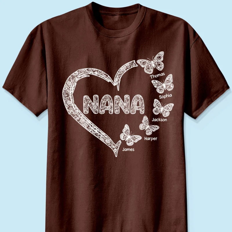 Grandma Lace Pattern Butterflies Heart - Personalized Shirt - Gift For Grandma, Mom - Image 18