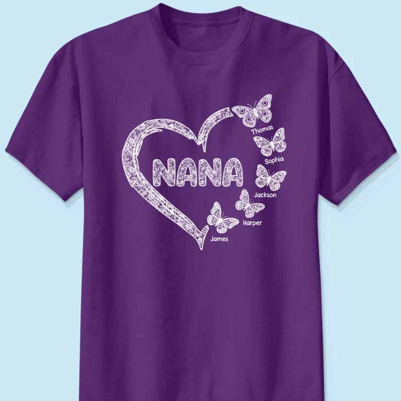 Grandma Lace Pattern Butterflies Heart - Personalized Shirt - Gift For Grandma, Mom - Image 19