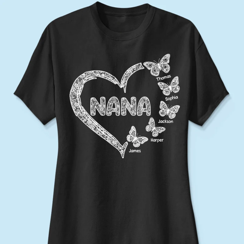 Grandma Lace Pattern Butterflies Heart - Personalized Shirt - Gift For Grandma, Mom - Image 20