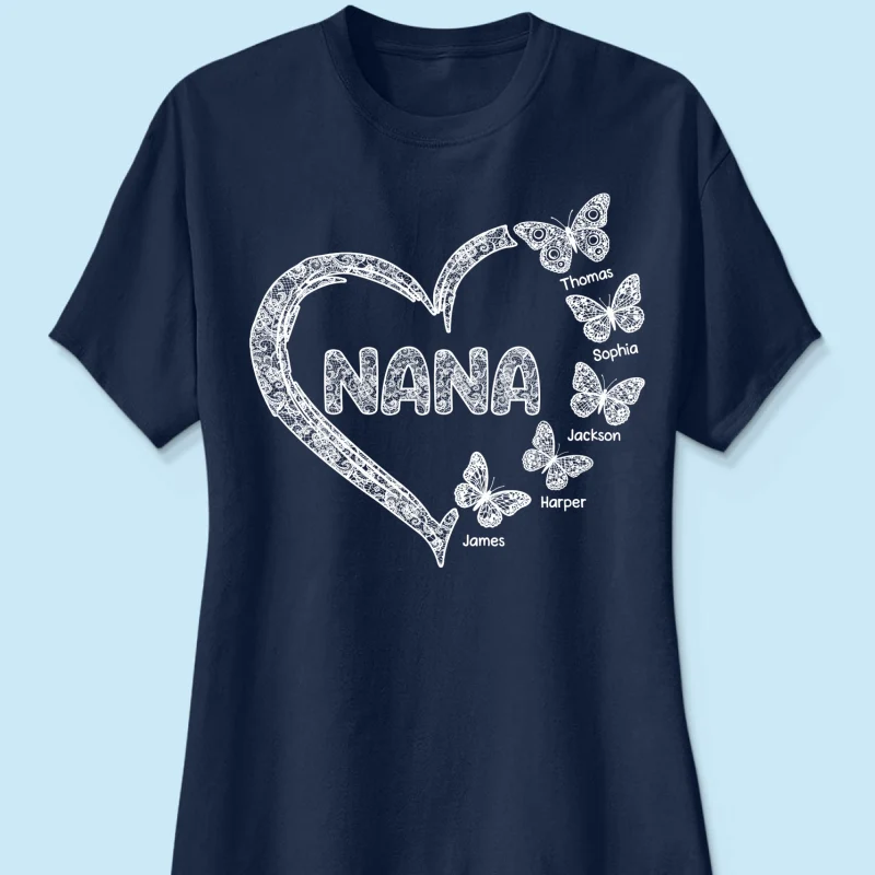 Grandma Lace Pattern Butterflies Heart - Personalized Shirt - Gift For Grandma, Mom - Image 21