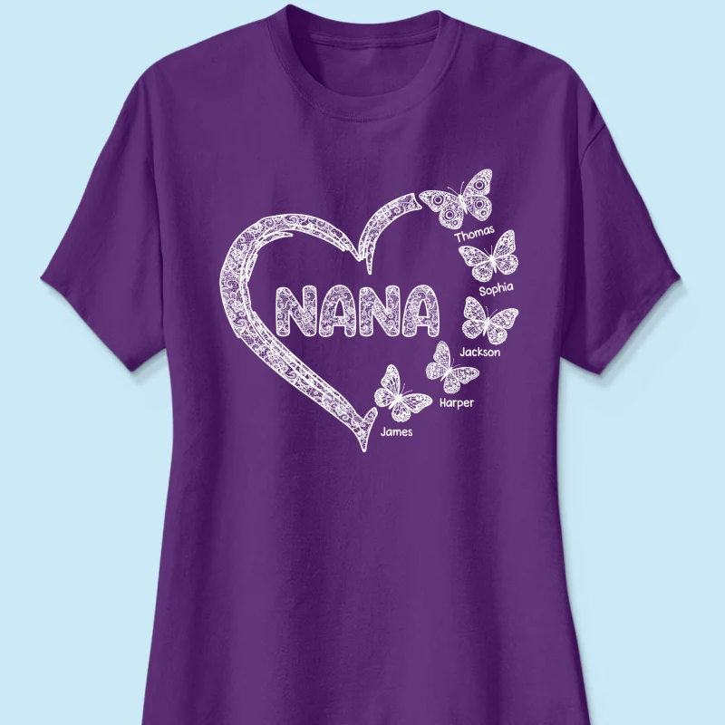 Grandma Lace Pattern Butterflies Heart - Personalized Shirt - Gift For Grandma, Mom - Image 23