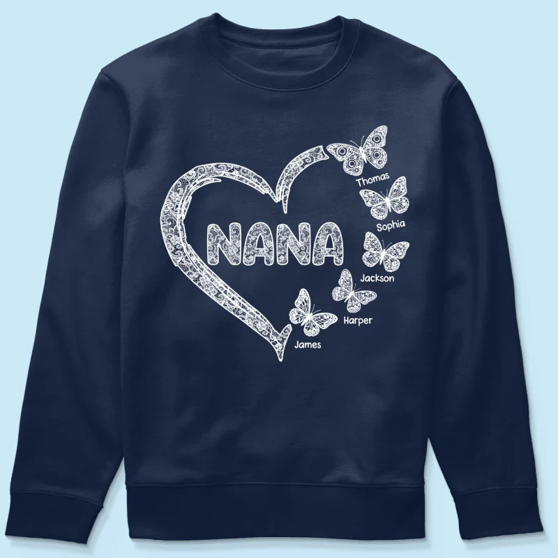 Grandma Lace Pattern Butterflies Heart - Personalized Shirt - Gift For Grandma, Mom - Image 25