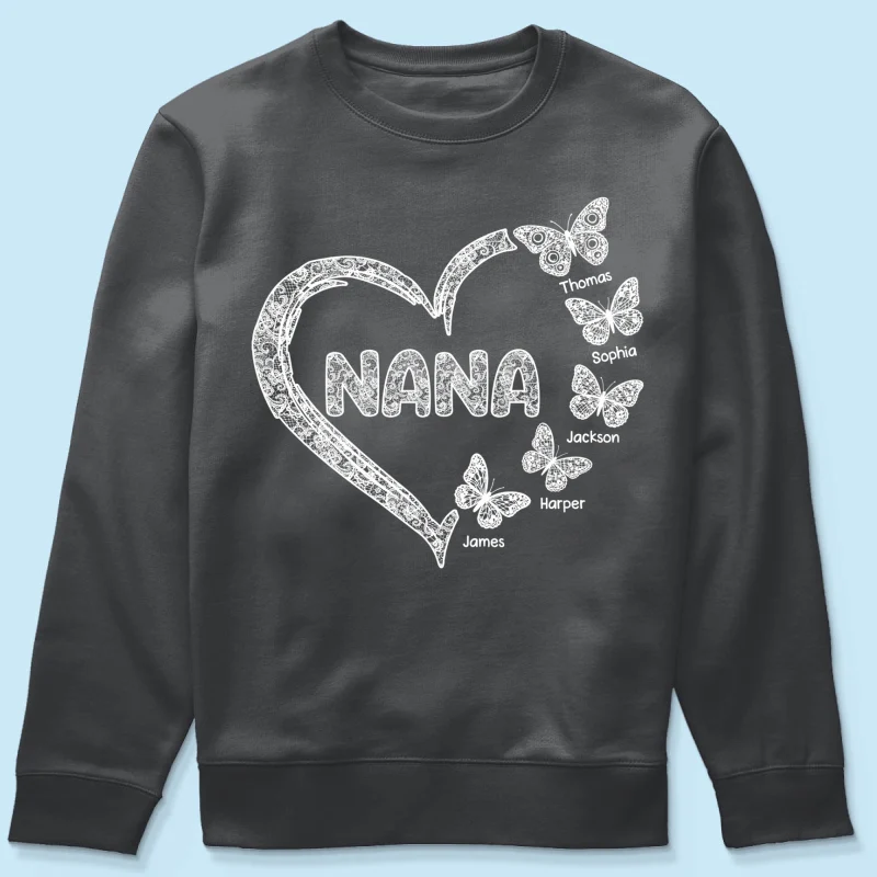 Grandma Lace Pattern Butterflies Heart - Personalized Shirt - Gift For Grandma, Mom - Image 26