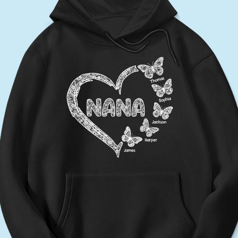 Grandma Lace Pattern Butterflies Heart - Personalized Shirt - Gift For Grandma, Mom - Image 27