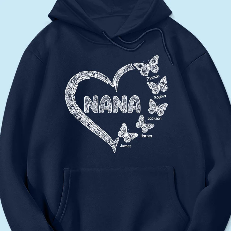 Grandma Lace Pattern Butterflies Heart - Personalized Shirt - Gift For Grandma, Mom - Image 28