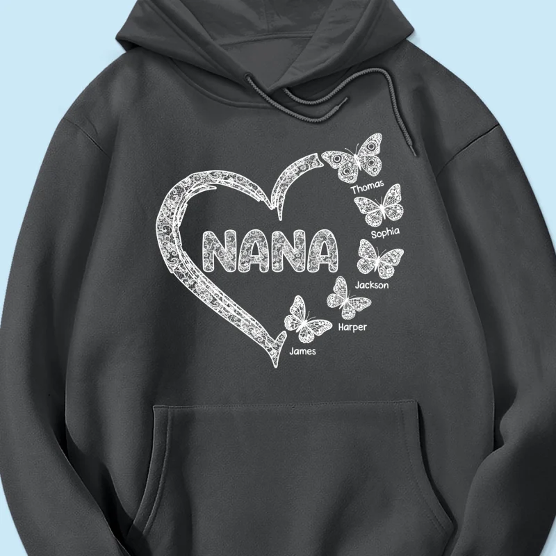 Grandma Lace Pattern Butterflies Heart - Personalized Shirt - Gift For Grandma, Mom - Image 29