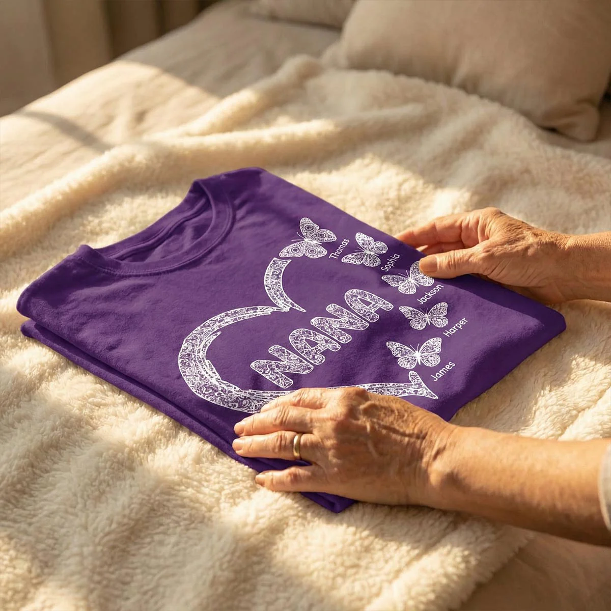 Grandma Lace Pattern Butterflies Heart - Personalized Shirt - Gift For Grandma, Mom - Image 3