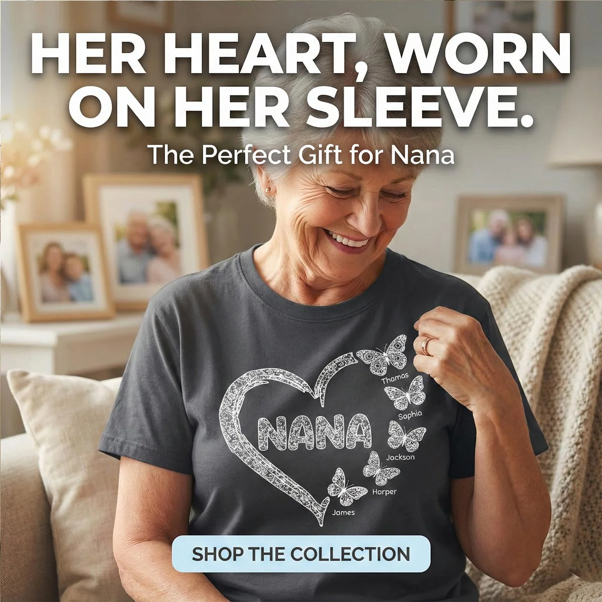 Grandma Lace Pattern Butterflies Heart - Personalized Shirt - Gift For Grandma, Mom - Image 4