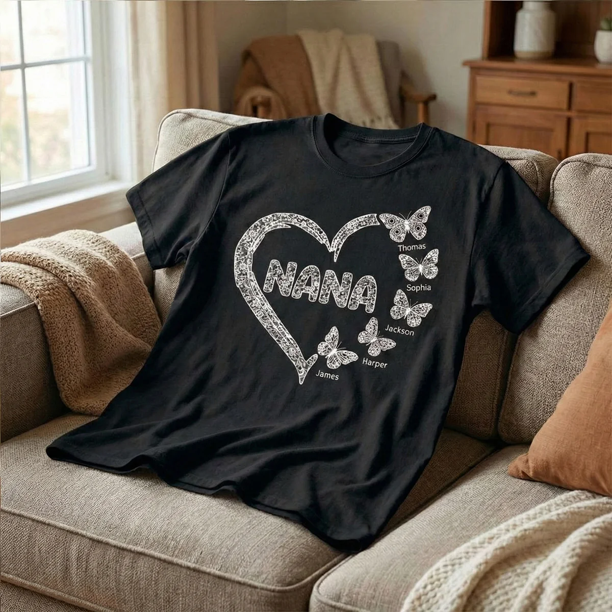 Grandma Lace Pattern Butterflies Heart - Personalized Shirt - Gift For Grandma, Mom - Image 5