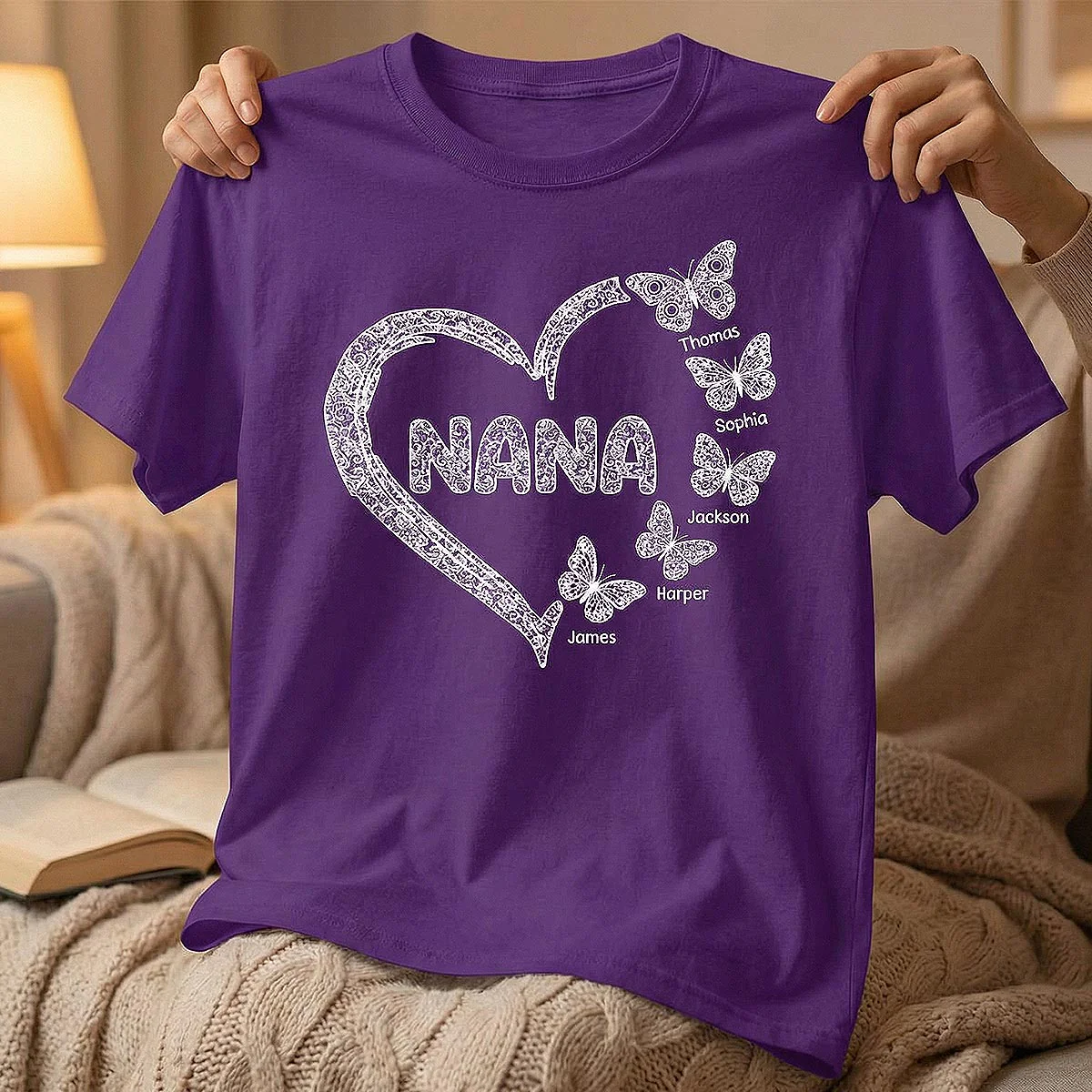 Grandma Lace Pattern Butterflies Heart - Personalized Shirt - Gift For Grandma, Mom - Image 6
