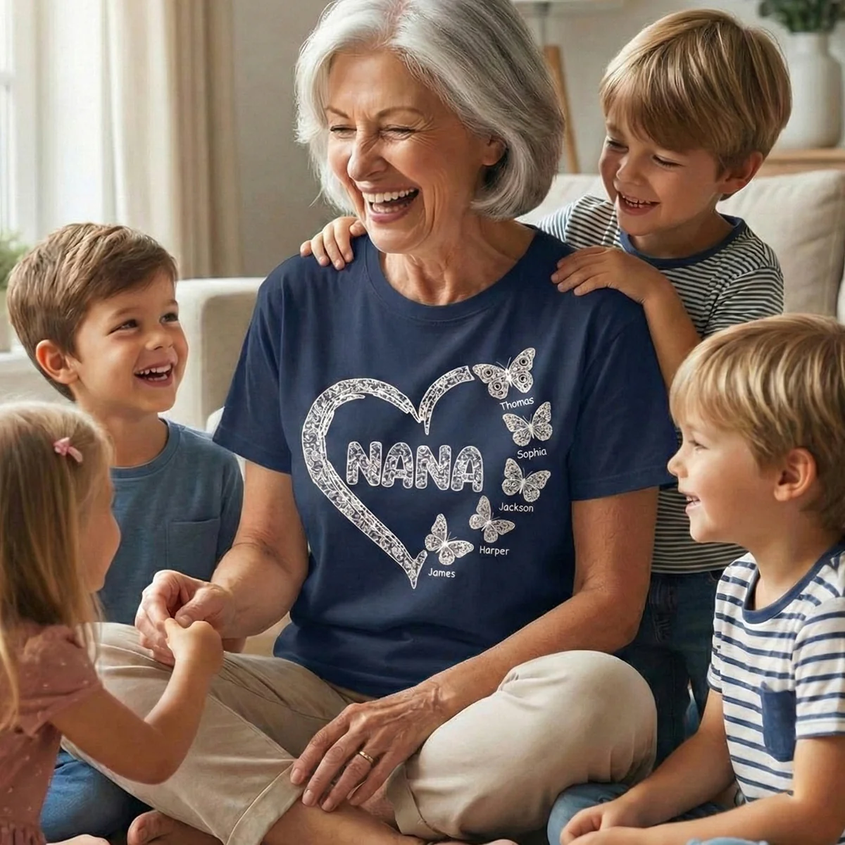 Grandma Lace Pattern Butterflies Heart - Personalized Shirt - Gift For Grandma, Mom - Image 8