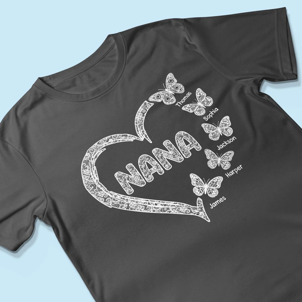 Grandma Lace Pattern Butterflies Heart - Personalized Shirt - Gift For Grandma, Mom - Image 9