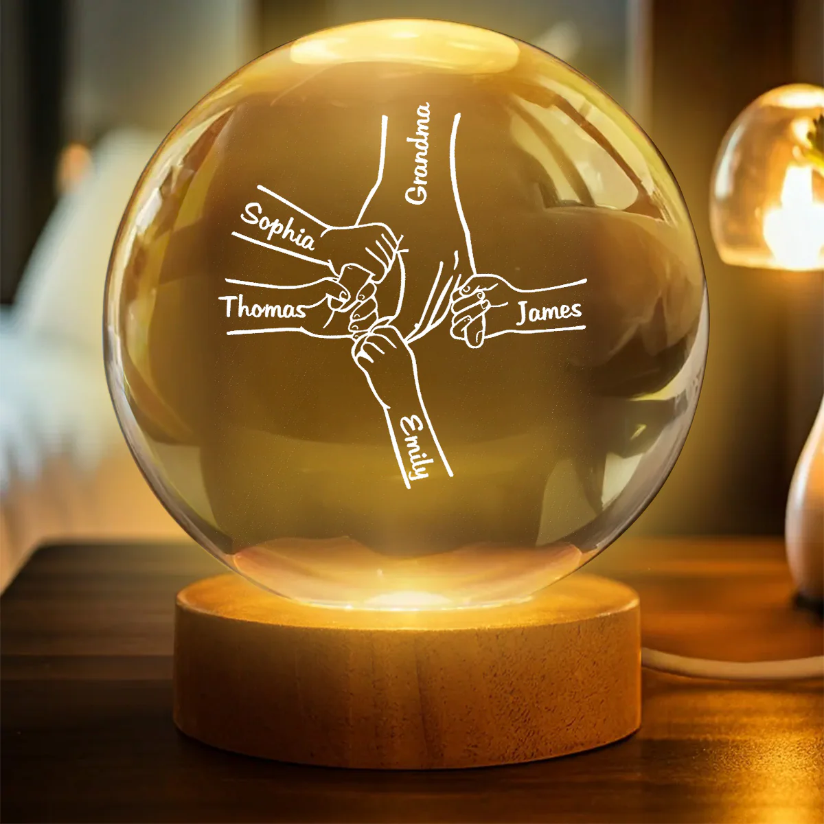 Grandma Mom And Kids Holding Hands - Personalized Crystal Ball - Gift For Grandma, Mom - Image 3