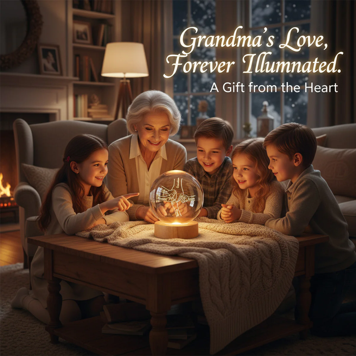 Grandma Mom And Kids Holding Hands - Personalized Crystal Ball - Gift For Grandma, Mom - Image 5