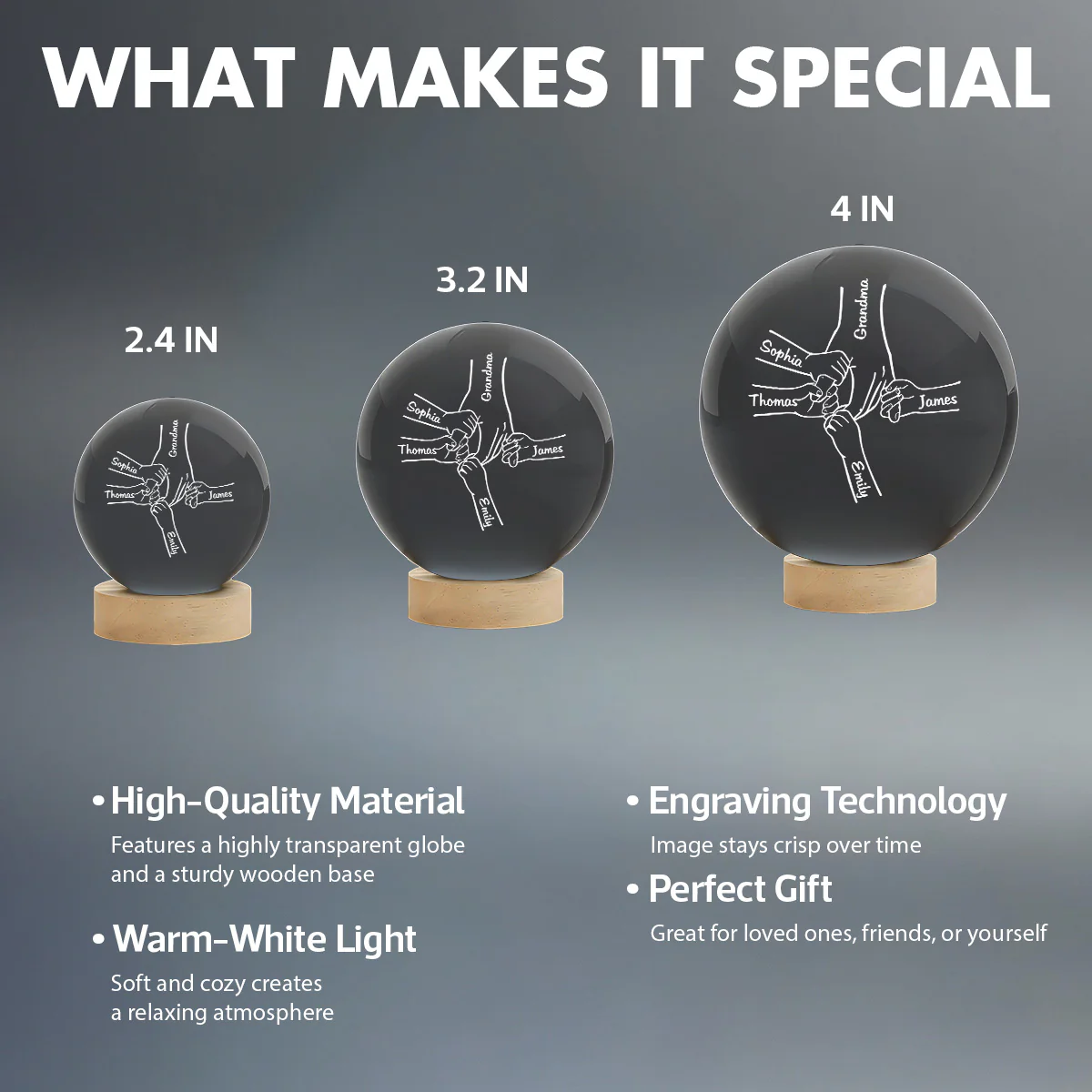 Grandma Mom And Kids Holding Hands - Personalized Crystal Ball - Gift For Grandma, Mom - Image 7