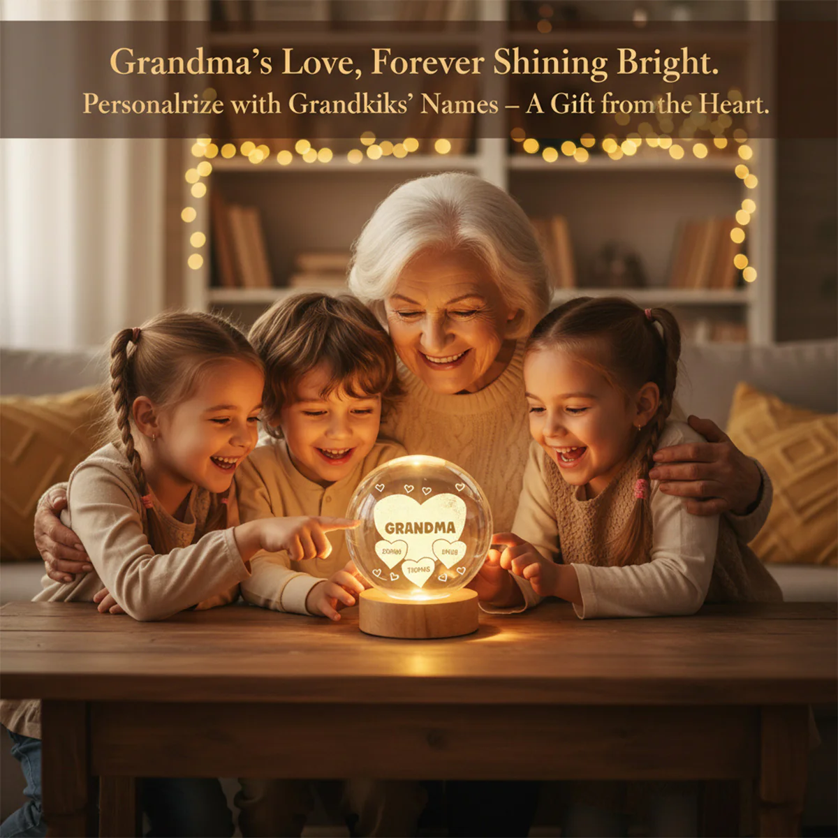 Grandma Mom Hearts Custom Kids Names - Personalized Crystal Ball LED Night Light - Gift For Grandma, Mom - Image 4
