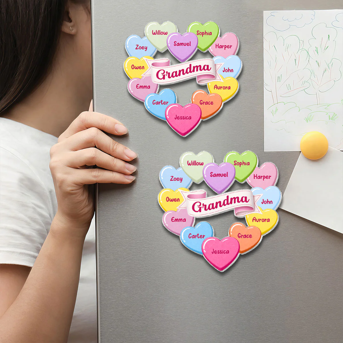 Grandma's Sweethearts Conversation Hearts Grandkids Names Valentine's Day - Personalized Acrylic Fridge Magnet - Image 3