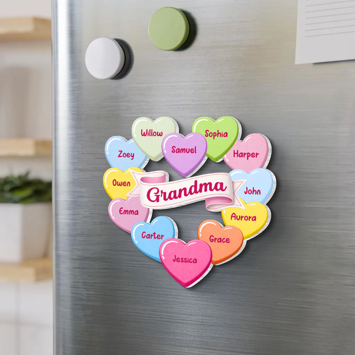 Grandma's Sweethearts Conversation Hearts Grandkids Names Valentine's Day - Personalized Acrylic Fridge Magnet - Image 5