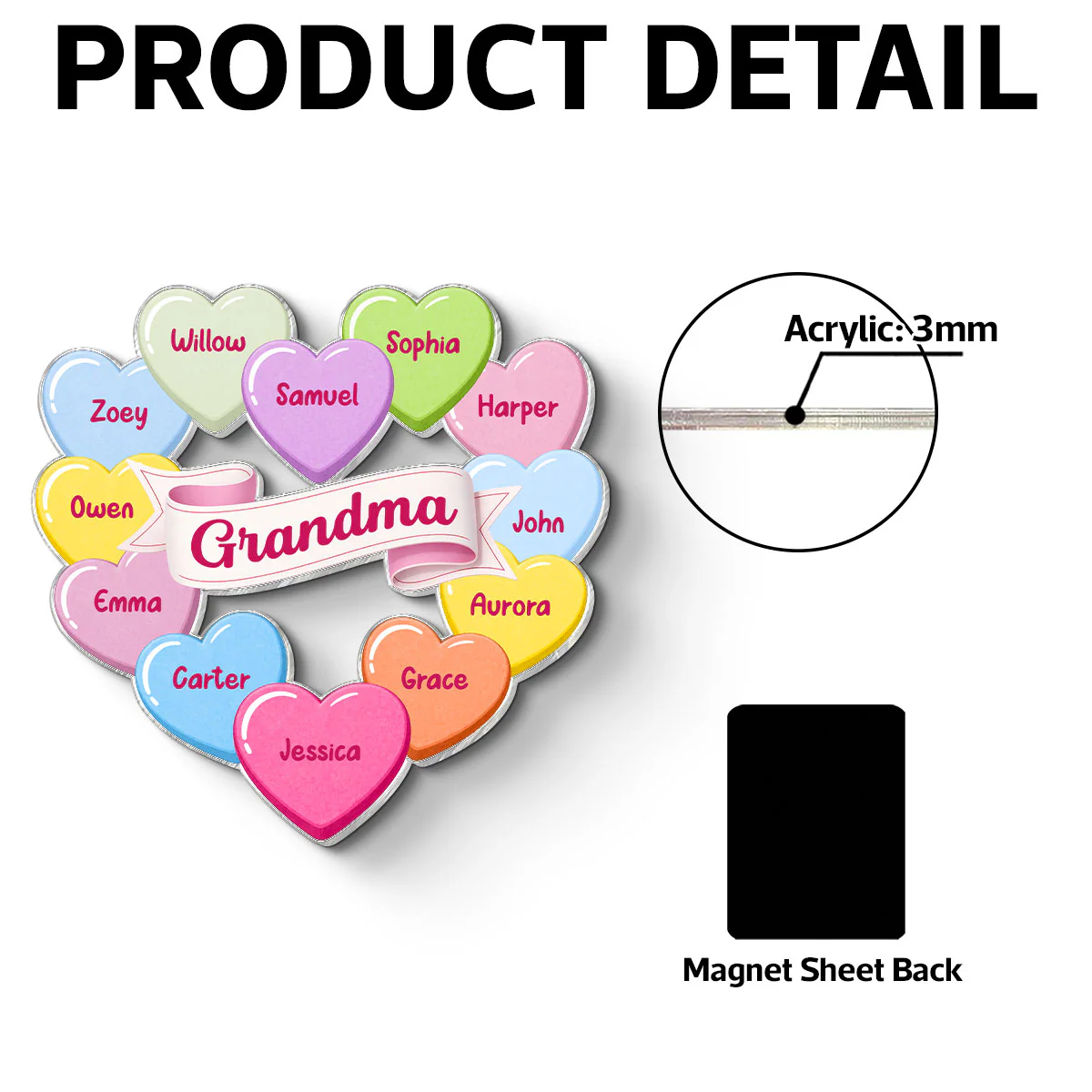 Grandma's Sweethearts Conversation Hearts Grandkids Names Valentine's Day - Personalized Acrylic Fridge Magnet - Image 7
