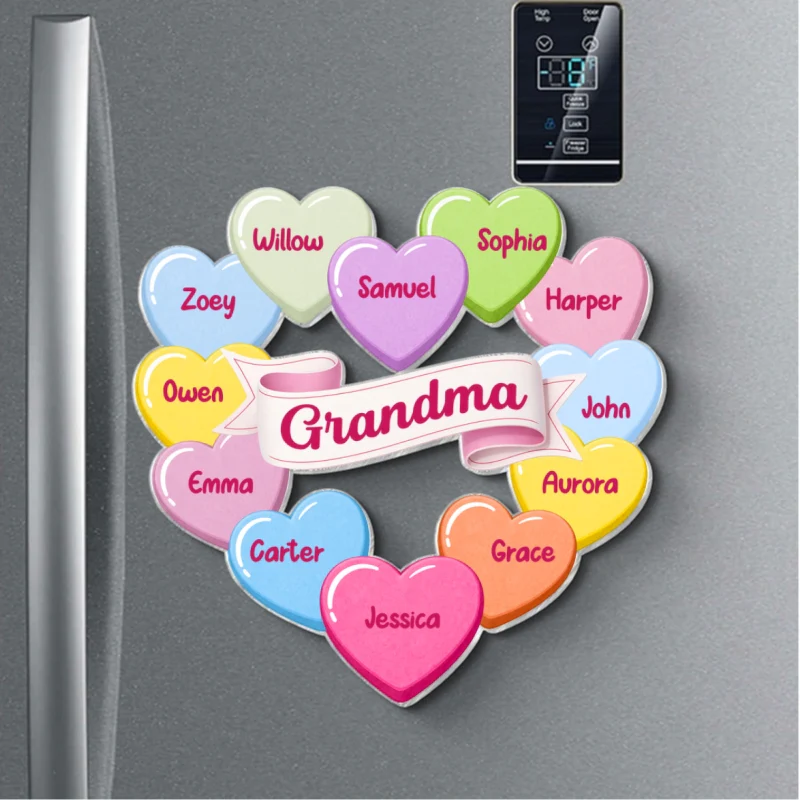 Grandma's Sweethearts Conversation Hearts Grandkids Names Valentine's Day - Personalized Acrylic Fridge Magnet - Image 8