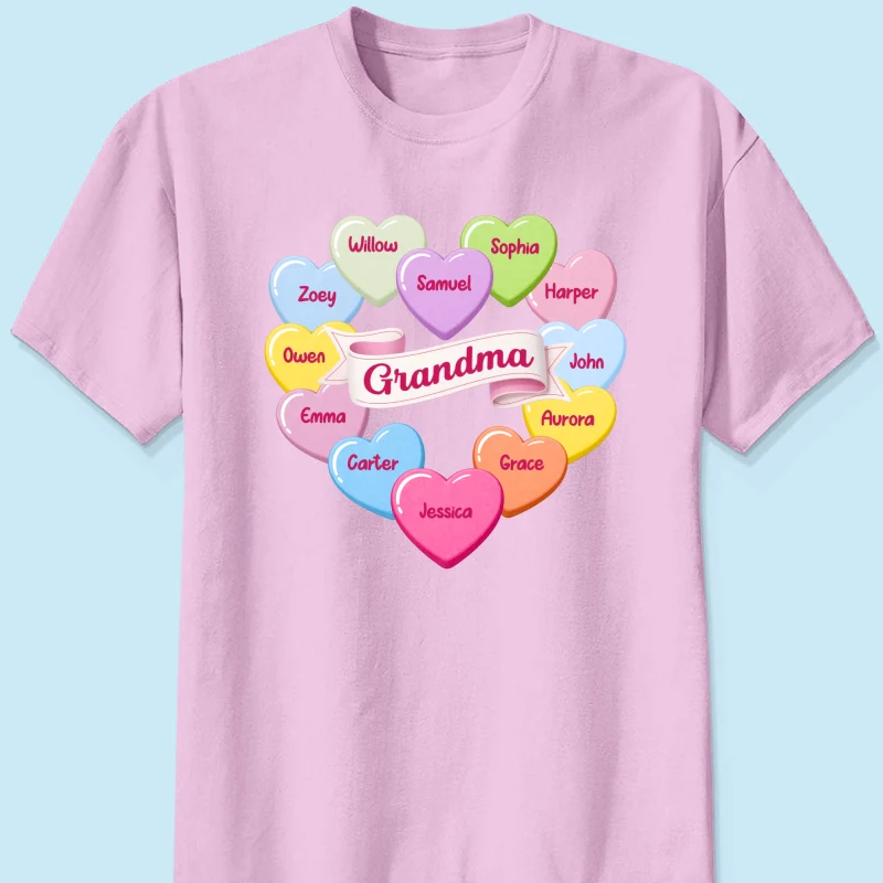 Grandma's Sweethearts Conversation Hearts Grandkids Names Valentine's Day - Personalized Shirt - Image 11