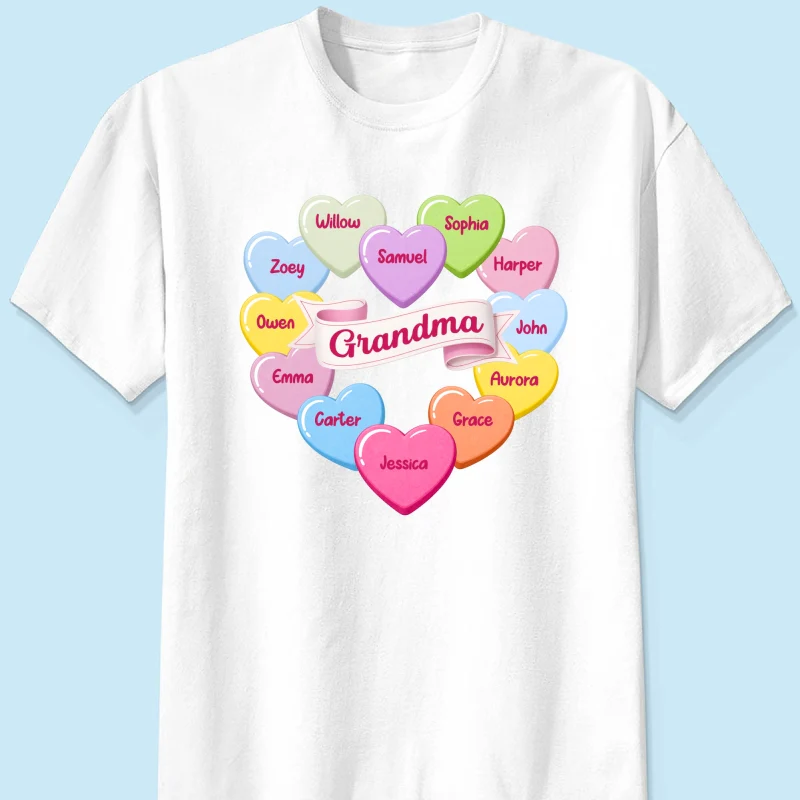 Grandma's Sweethearts Conversation Hearts Grandkids Names Valentine's Day - Personalized Shirt - Image 12