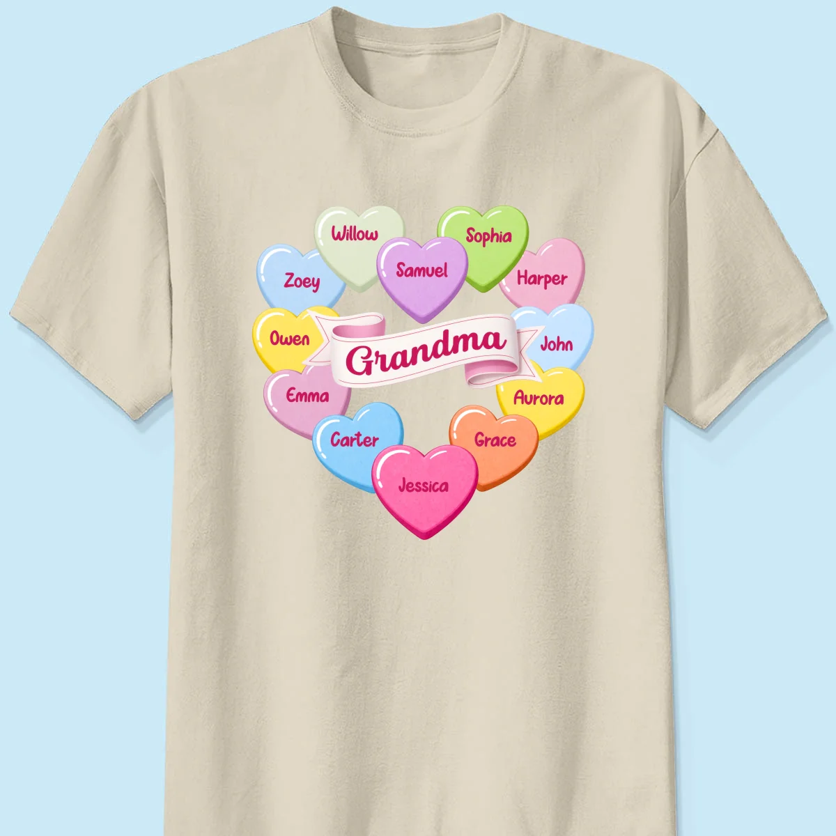 Grandma's Sweethearts Conversation Hearts Grandkids Names Valentine's Day - Personalized Shirt - Image 13