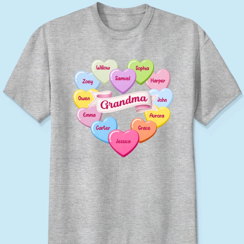 Grandma's Sweethearts Conversation Hearts Grandkids Names Valentine's Day - Personalized Shirt - Image 14