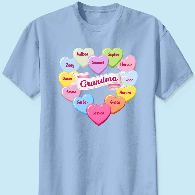 Grandma's Sweethearts Conversation Hearts Grandkids Names Valentine's Day - Personalized Shirt - Image 15
