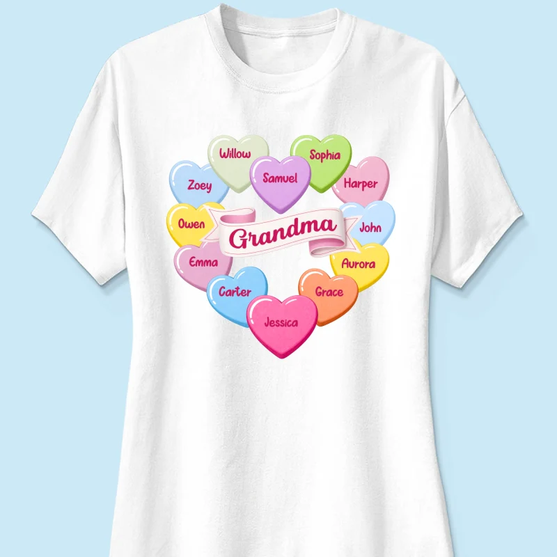 Grandma's Sweethearts Conversation Hearts Grandkids Names Valentine's Day - Personalized Shirt - Image 16