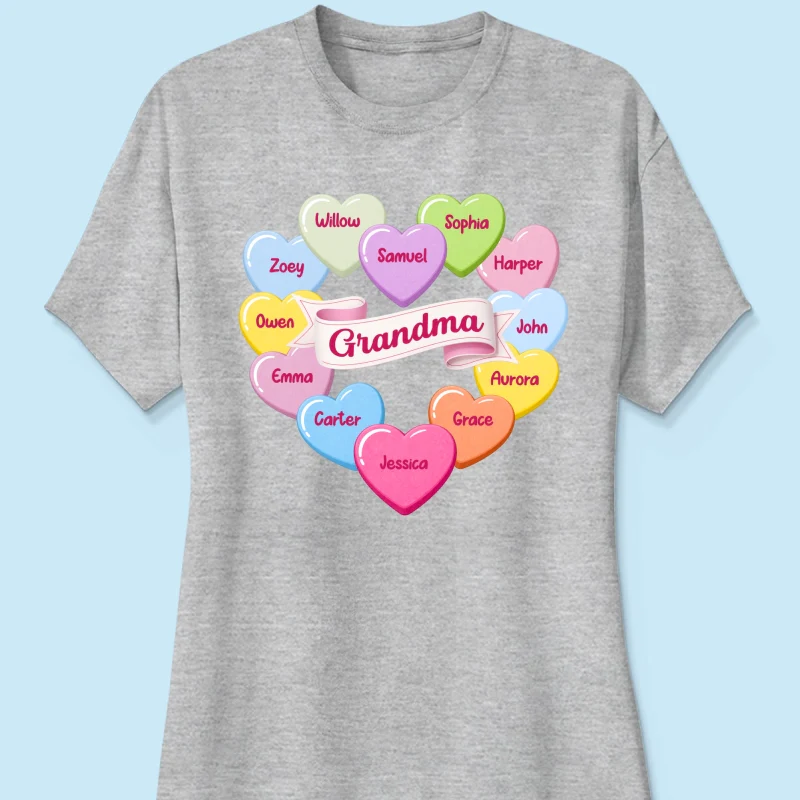 Grandma's Sweethearts Conversation Hearts Grandkids Names Valentine's Day - Personalized Shirt - Image 17