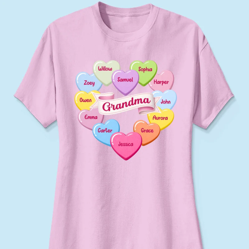 Grandma's Sweethearts Conversation Hearts Grandkids Names Valentine's Day - Personalized Shirt - Image 18