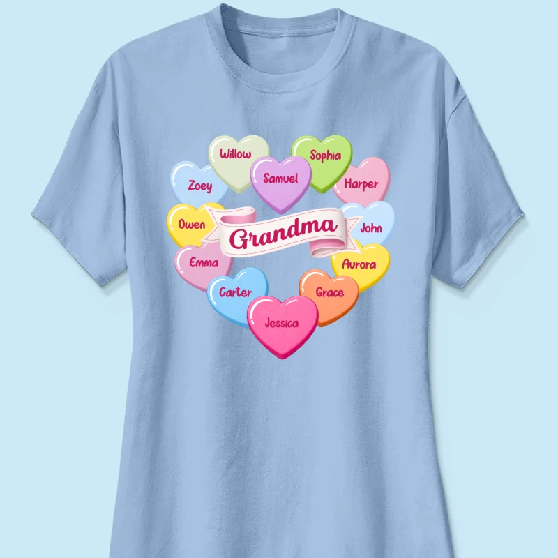 Grandma's Sweethearts Conversation Hearts Grandkids Names Valentine's Day - Personalized Shirt - Image 19
