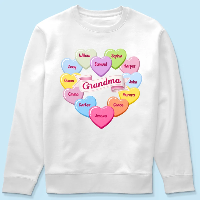 Grandma's Sweethearts Conversation Hearts Grandkids Names Valentine's Day - Personalized Shirt - Image 20