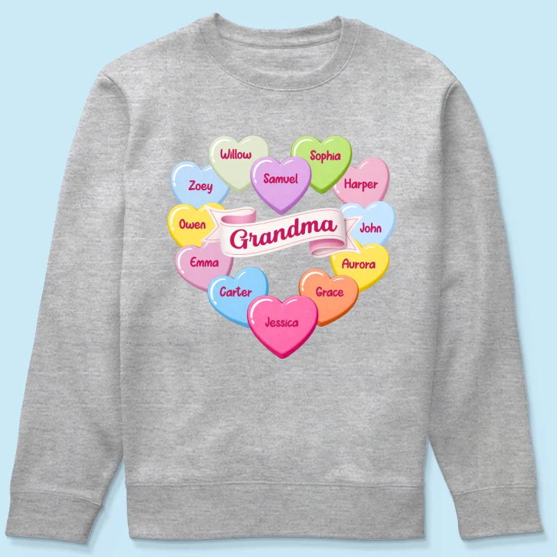 Grandma's Sweethearts Conversation Hearts Grandkids Names Valentine's Day - Personalized Shirt - Image 21