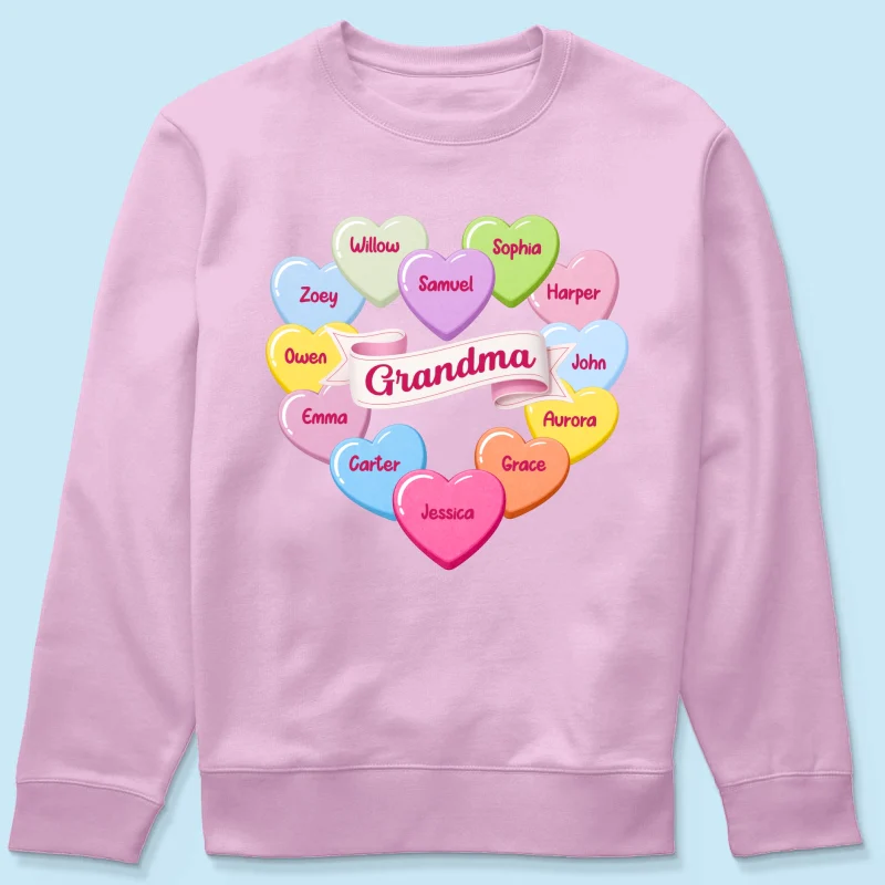 Grandma's Sweethearts Conversation Hearts Grandkids Names Valentine's Day - Personalized Shirt - Image 22