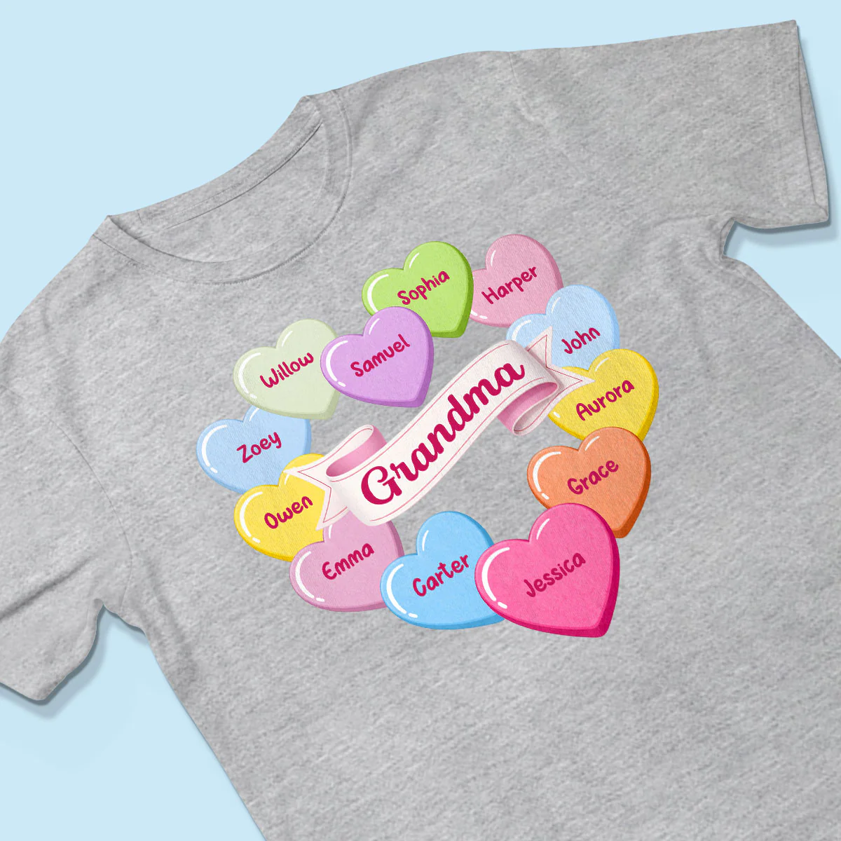 Grandma's Sweethearts Conversation Hearts Grandkids Names Valentine's Day - Personalized Shirt - Image 5